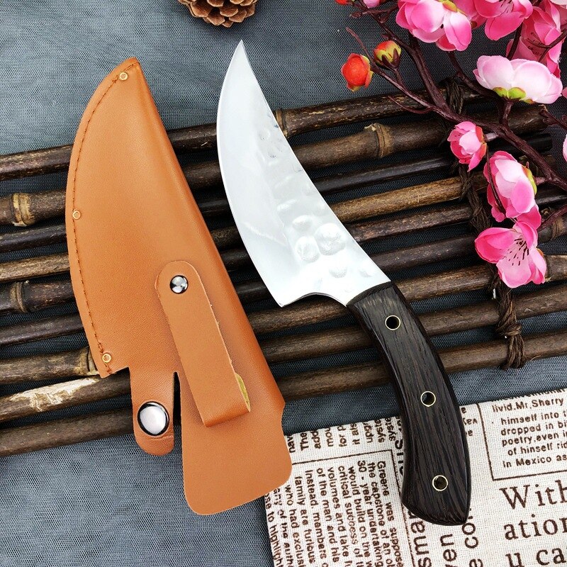 Full Tang Boning Knife 5.5 Inch Cleaver Butcher Knives Handmade Forfed Steel Knife Slice Chef Knives With Leather Sheath: White