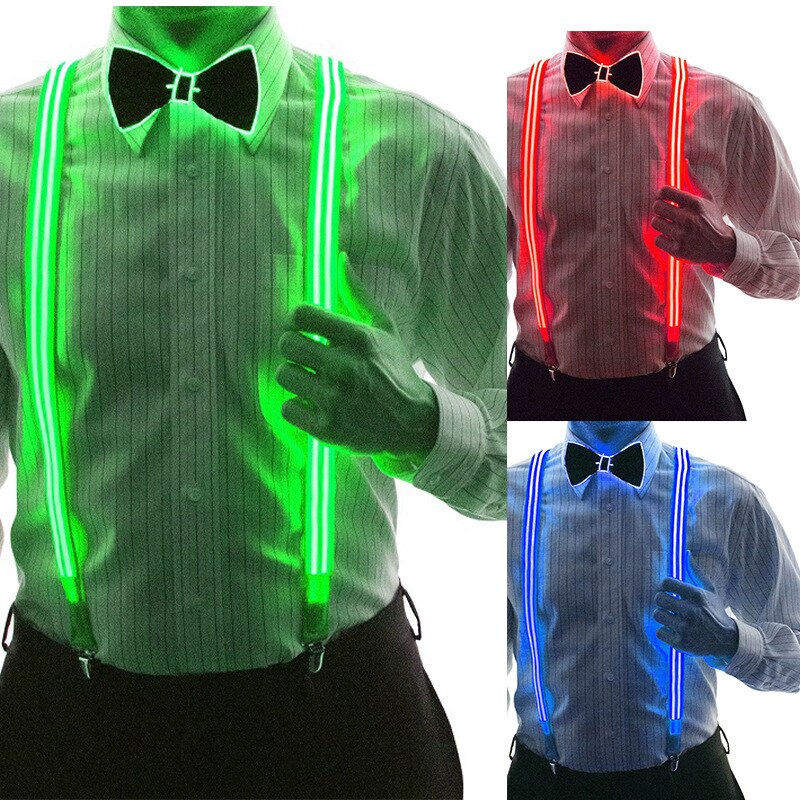 Tirantes luminosos Led para hombre, pajarita, barra de música perfecta, iluminación Led, accesorios para actuaciones y fiestas de disfraces