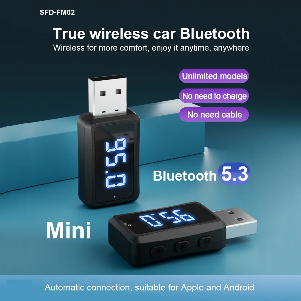 Bluetooth 5.4 Autozender Ontvanger Handsfree bellen Carkit Mini USB Power Auto Draadloze audio-adapter voor FM-radio