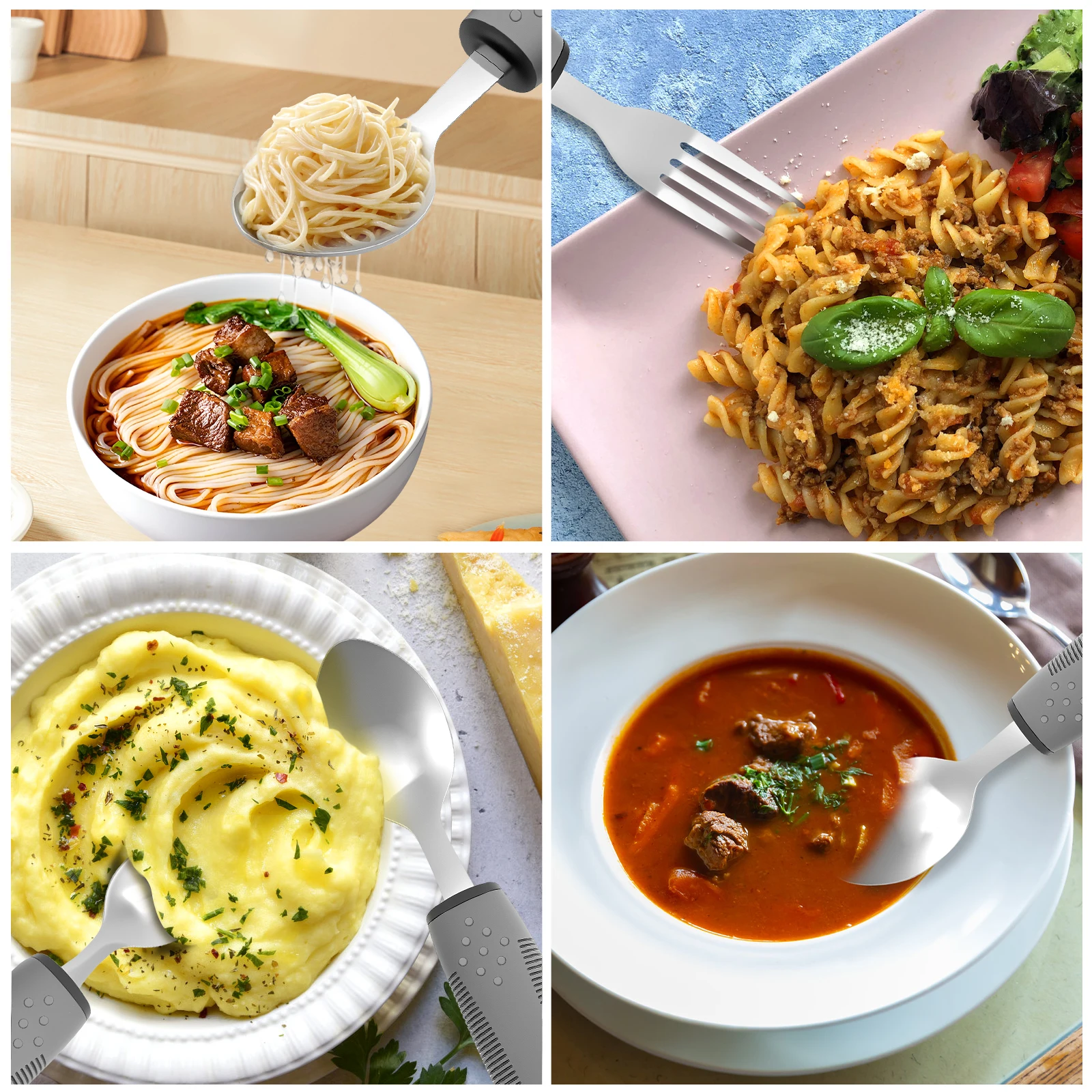 4Pcs Elderly Utensils Adaptive Built Up Utensils Nonslip Spoon Handicapped People Fork Elderly set Parkinsons Silverware