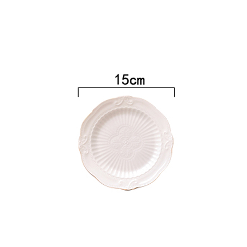 Golden Stroke Dessert Plate Nordic Modern Relief Craft Steak Pasta Dinner Plates Ceramic Carving Cake Fruit Dishes Tableware: 15cm