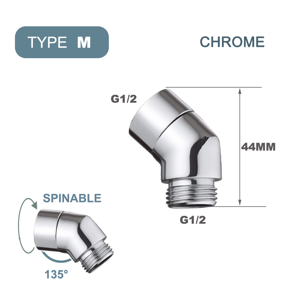 Angle 90° 135° Shower Elbow Adapter G1/2 Bathroom Shower Head Arm Connector Female Male Rainfall Handheld Shower Accessory: Chrome