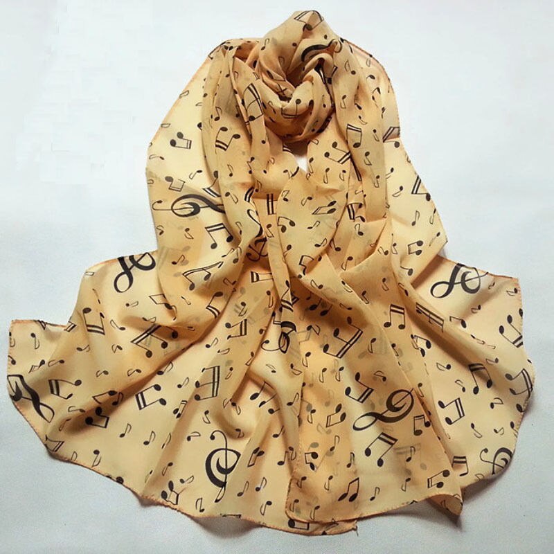 ¡Precio especial! bufanda de cuello de gasa de nota Musical para mujer, bufandas, bufanda larga de belleza para mujer, negro/Blanco/café