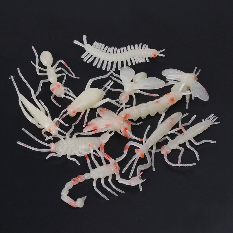 HBB Novelty 12Pcs Soft Spider Insect Night Glow in the Dark Worms Halloween Toy Joke Gag Kids Luminous Toys