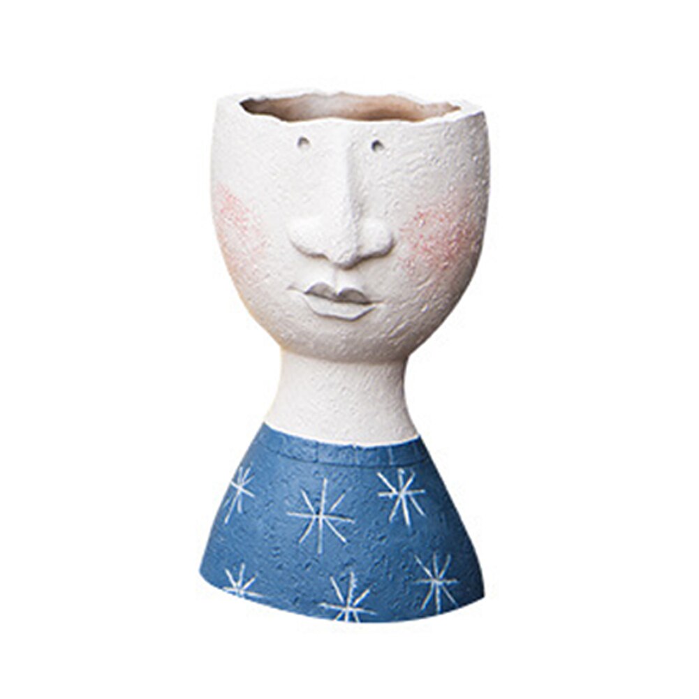 Creatieve Bloempot Hars Artistieke Portret Sculptuur Plant Pot Gedroogde Bloemenvaas Tuin Decoratie Voor Kids Pen Houder: style 1