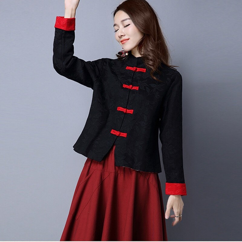 Hanfu-ropa de estilo chino Vintage para mujer, traje Tang de lino y algodón de manga larga, Tops de tradicional de China, abrigo, T2441: 1 / XL
