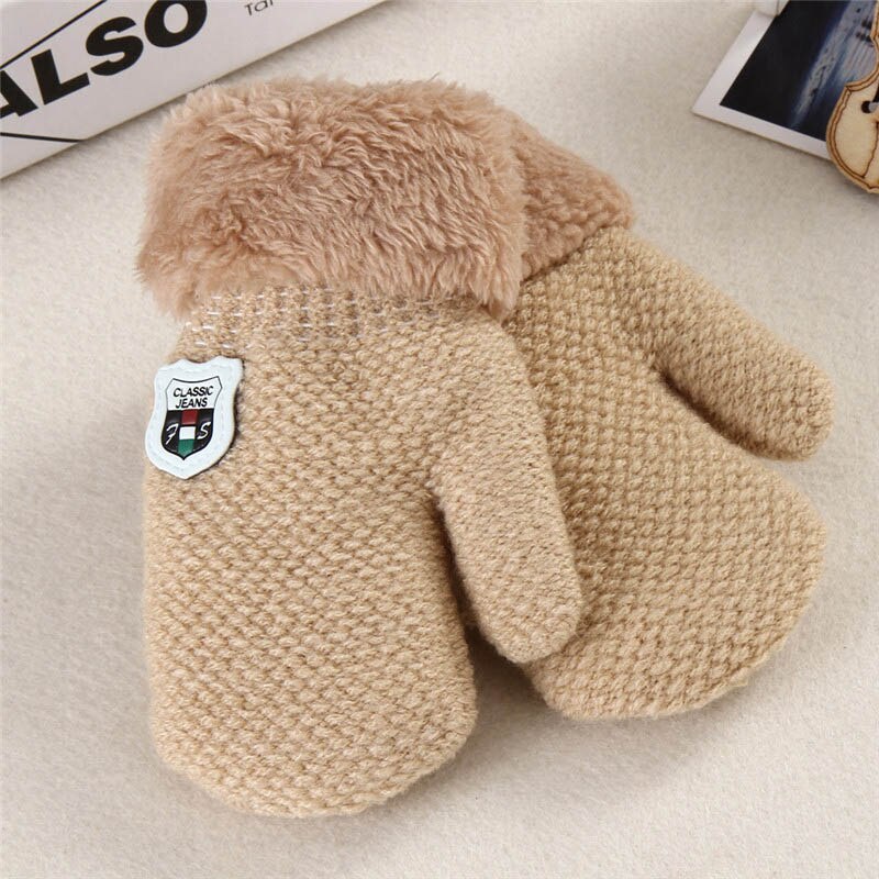 Winter Baby Boys Girls Knitted Gloves Warm Rope Full Finger Mittens Gloves for Children Toddler Kids SA935216: Beige