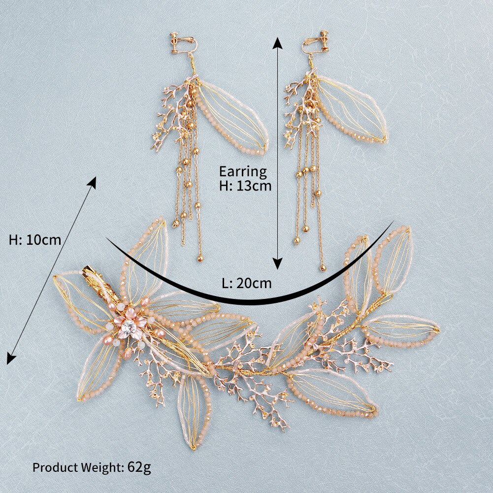 Set di gioielli per orecchini a fascia per fata coreana gioielli per diadema da sposa gioielli per capelli da sposa con copricapo di fiori di perle
