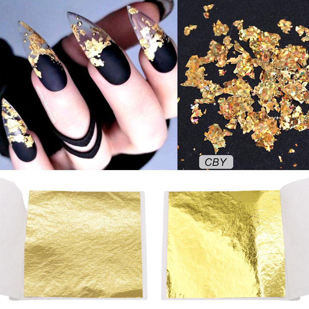 100pcs Slip Films DIY Gold Foil Paper Double Sided Decor Paper Sheets Leaf DIY Leaves Decoration Paper Gilding Crafts Desig W5E9