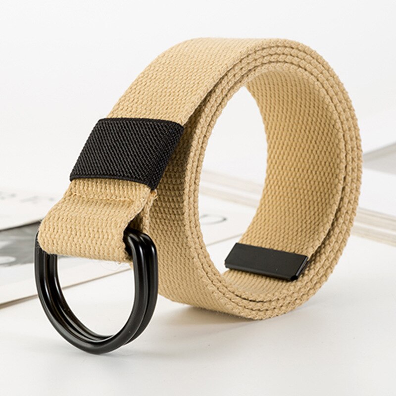 Kvinnor nylon canvas regnbåge långt bälte dubbel d metall svart spänne midjeband 16 stilar jeans vävd midjerem cinturon mujer: Khaki chun