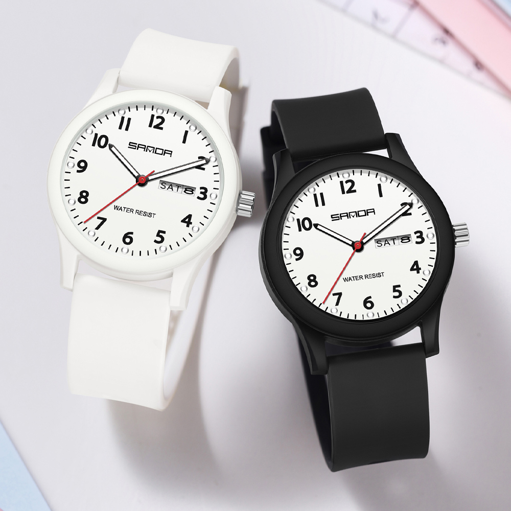 SANDA Herrenuhr, Silikonarmband, modisch, lässig, wasserdicht, leuchtende Uhr, Unisex-Armbanduhr, Datum, Woche, Sport, Herrenuhren