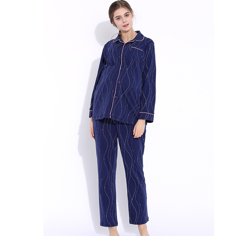 Pijamas de algodón grueso para mujeres embarazadas, ropa de dormir de maternidad con forro polar cálido, para estar en casa, Otoño e Invierno: 1 / XL
