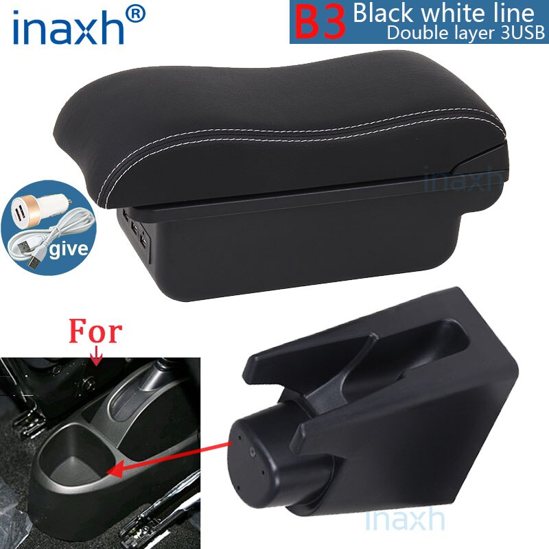 For Peugeot 107 Armrest Interior Parts special Retrofit parts Car Armrest Center Storage box USB LED Curved surface: B3 Black white 3USB