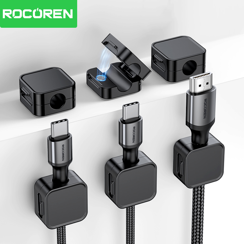 Rocoren Magnetic Cable Organizer Smooth Adjustable Cord Holder Magnet Desktop Cable Management Wire Protector Cable Clips Set