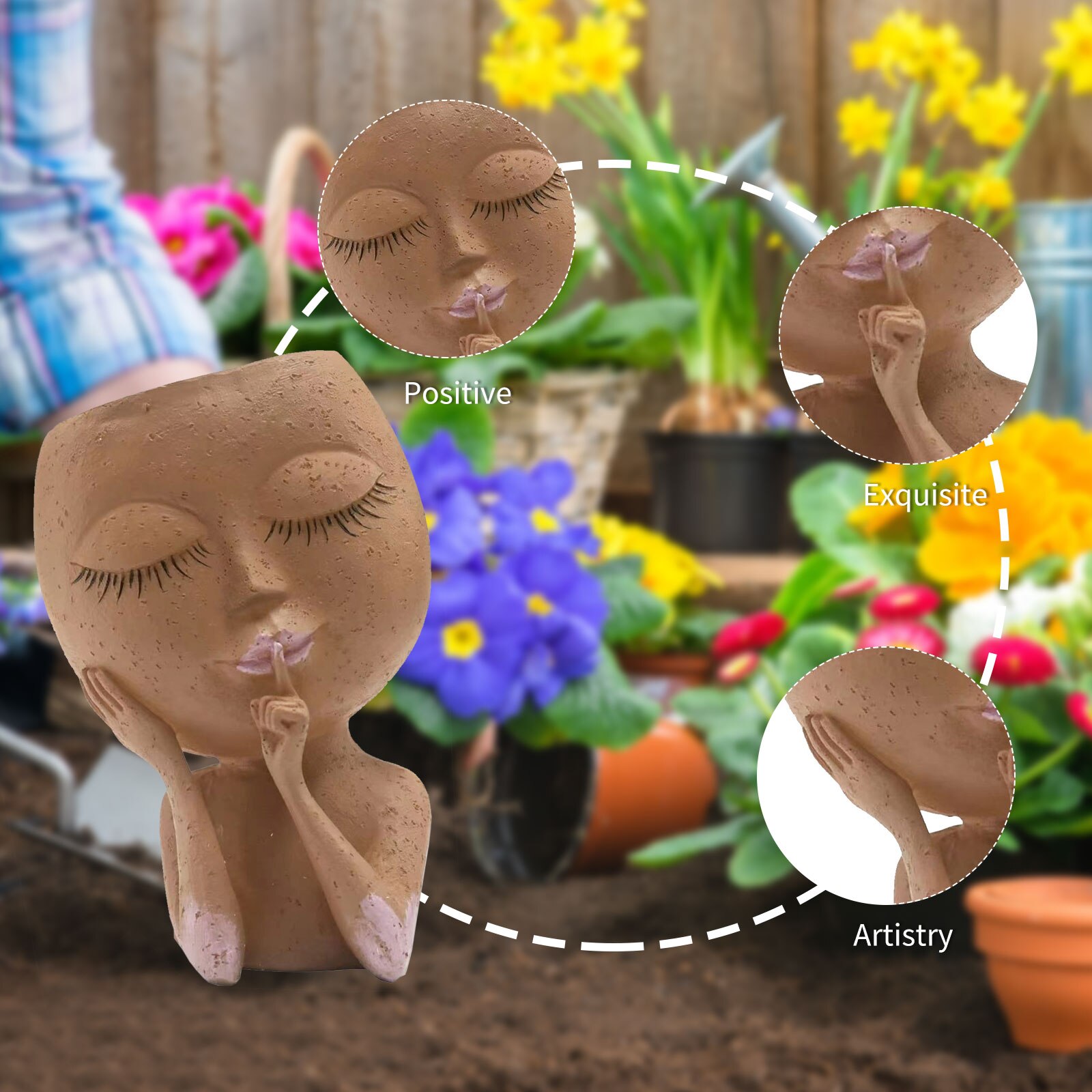 ESTATUILLA con cabeza para niña, maceta de resina para plantas suculentas, maceta para cultivo de plantas de jardín, adornos decorativos de Mesa para el hogar