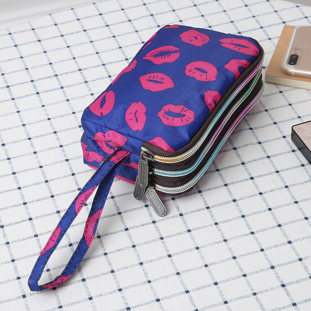 bolso de lona con estampado de 3 capas para mujer, cartera corta con cremallera de tres capas, monedero con tarjetero para tarjetas bancarias para mujer: 6