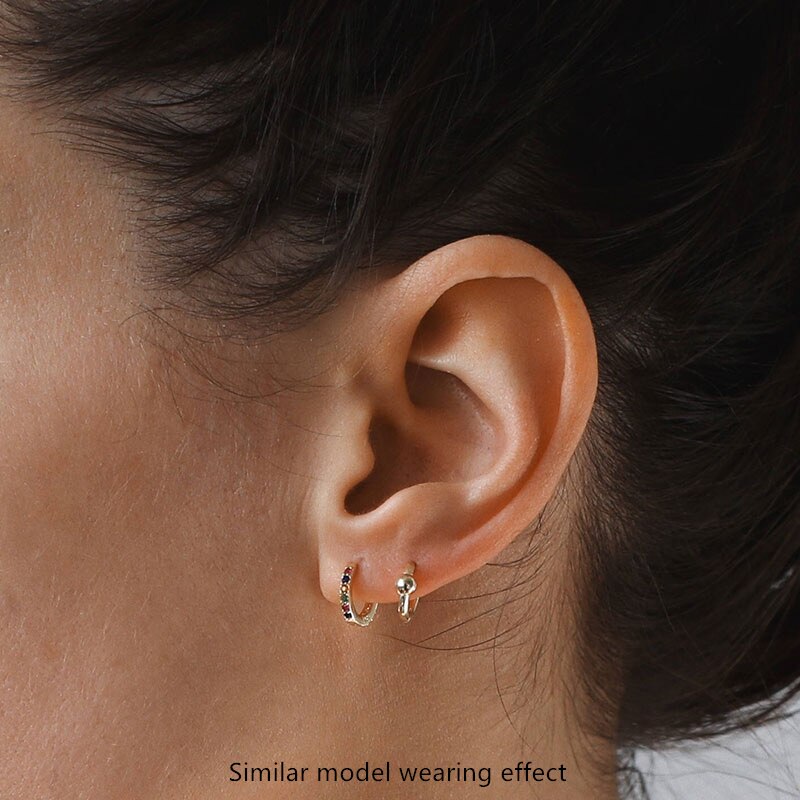 925 sterling silver earring colored zircon round ear ring ear bone temperament wild simple trend female girl ear jewelry