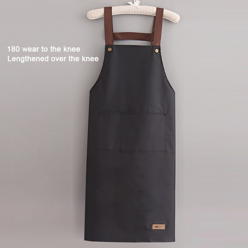 Waterproof Aprons Women Kitchen Accessories Simple Men Apron Strap Waist Thin Work Clothes With 2 Pockets Cartoon Long Smock: black Lengthen
