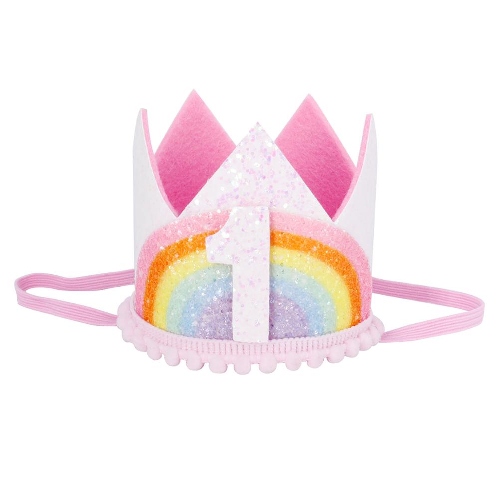 Chicinlife 1-8 år gammel regnbuebursdag kronehatt gutt jente bursdagsfest dekorasjon baby dusj hvitt måke bursdagshatt: 1