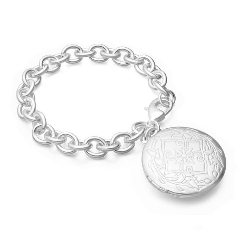 OMHXZJ Persoonlijkheid Mode Vrouw Foto Doos Cirkels Ketting 925 Sterling Zilveren Armband + Ketting Sieraden Set SE31: bracelet