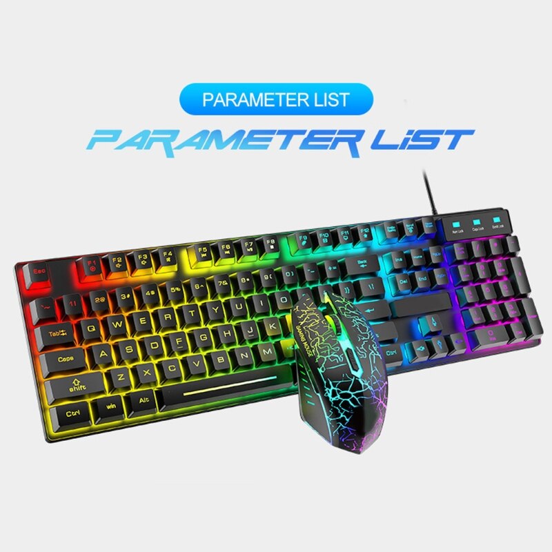 T6 Rainbow USB Wired Keyboard Mouse Pad Combo RGB Backlit Pro PC Gaming Keypad