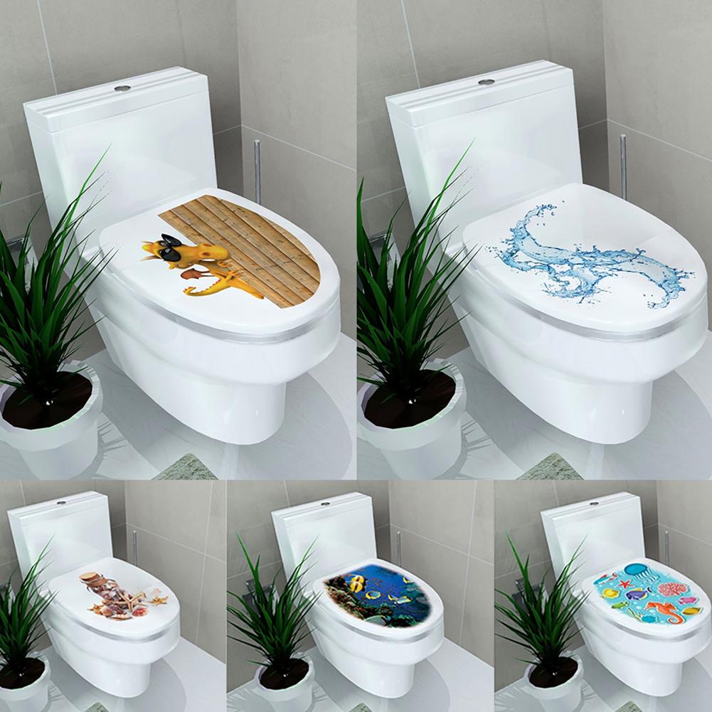 Toilet Sticker Cartoon Removable Waterproof Ocean Letter Toilet Nightstool Sticker for Home