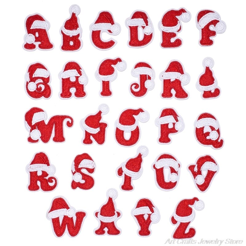 26 PCS Iron on Letters Patches Applique Sew on Patches Christmas Letter A-Z Patch Alphabet Embroidered Patches DIY A07 21: 8YY605207-B
