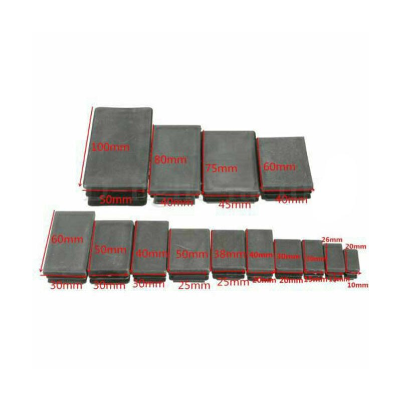 80pcs Black Plastic Blanking End Caps Rectangular Pipe Tube Cap Insert Plugs Bung For Furniture Tables Chairs Protector