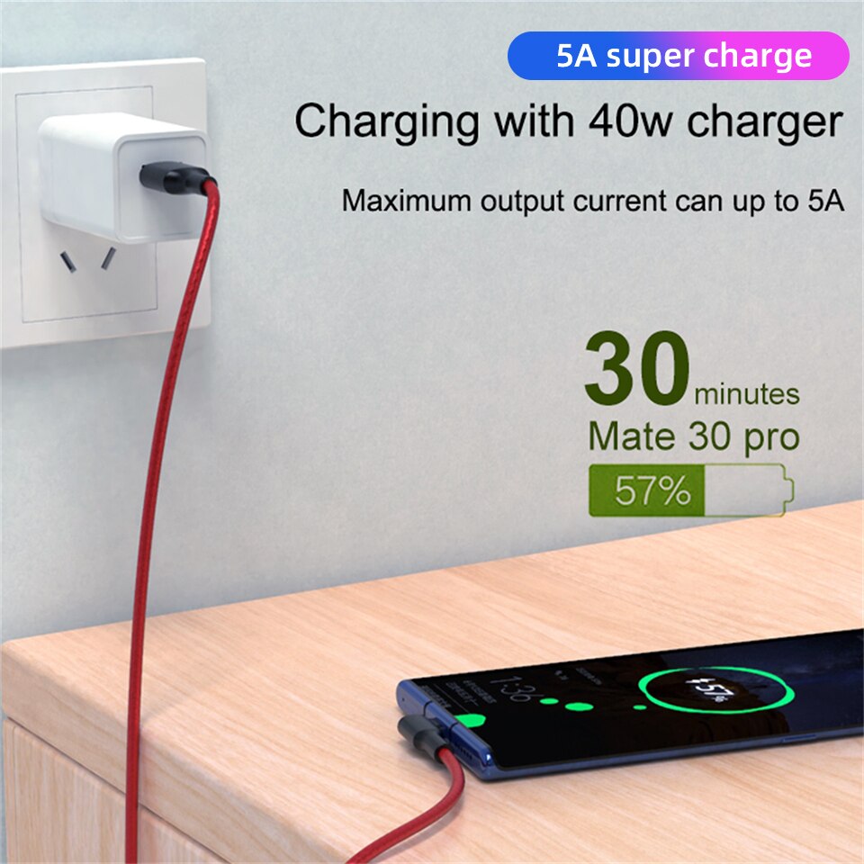 Câble USB de charge rapide QC 3,0 avec 90 degrés de 2 m, pour Samsung Xiaomi Poco X3 Redmi Note 9 Pro Oneplus 8, type c de 0.25m et 1.2 m, 5A,