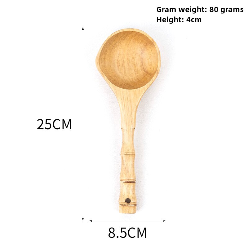 Varnish Bamboo Water Spoon Wooden Large Soup Spoon Porridge Spoon Scoop Rice Spoon Solid Wood Bamboo Handle Bath Water Ladle: Varnish