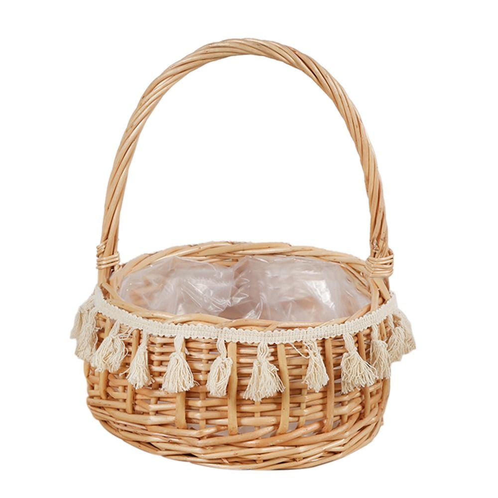 Weiden-Rattan-Blumenmädchen-Körbe, gelb, stabiler Blumenarrangement-Korb, Picknick-Behälter, handgefertigte Halbmondkörbe aus Korbgeflecht: Lila