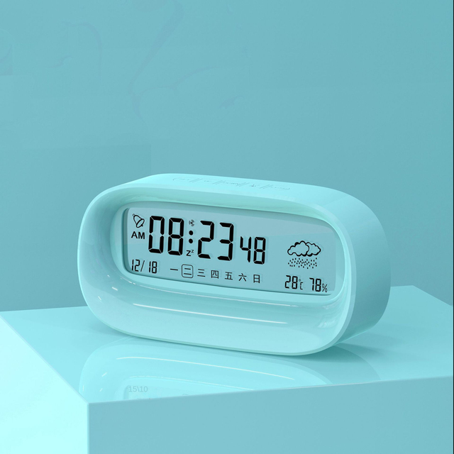 Simple duog alarm clock for students to wake up cute cartoon smart digital calendar LCD multi-function: blue