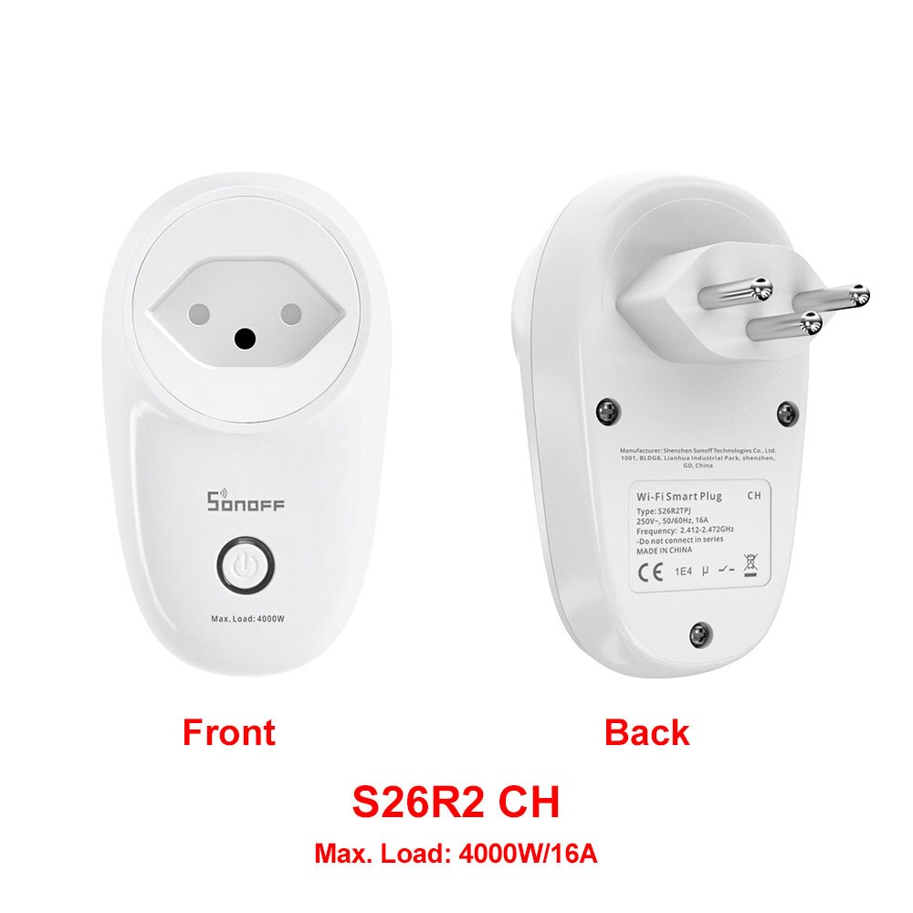 Sonoff S26 R2 Wi-Fi Smart Plug Wireless 16A Smart Socket Switch Voice Control Timing Remote Control via eWeLink Google Alexa