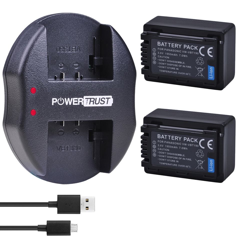2x 1950 mah vw-vbt 190 vw- vbt 380 vbt 190 accu + dubbele lader voor panasonic hc -v720, hc -v727, hc -v730, hc -v750, hc -v757, hc -v760, hc -v770