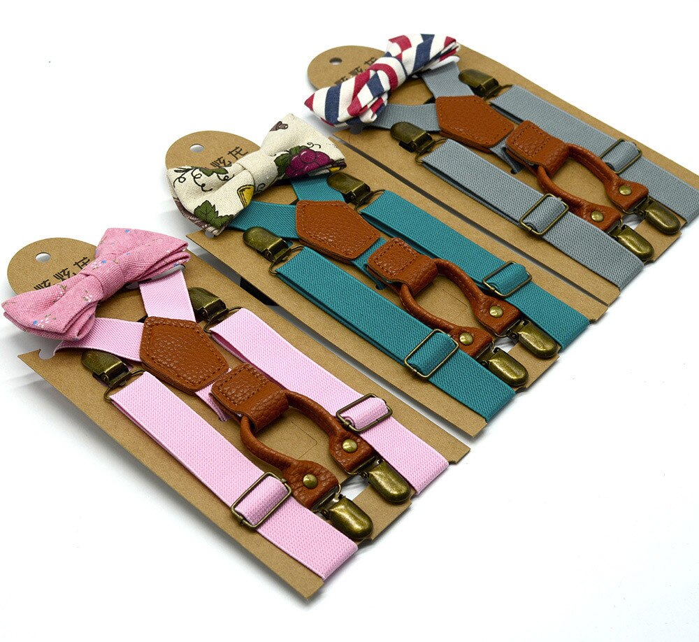 Hoge Elastische Elastische Vlinder Knoop Kid Baby Jongens Peuter Bruiloft Bijpassende Bretels Bretels En Luxe Strik Set