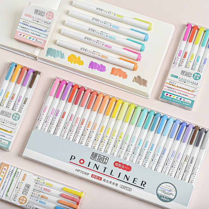 25 Kleuren Mildliner Markeerstift Dubbele Hoofd Leuke Mark Pen Set Art Supplies Pastel Marker Pennen Student School Kantoorbenodigdheden