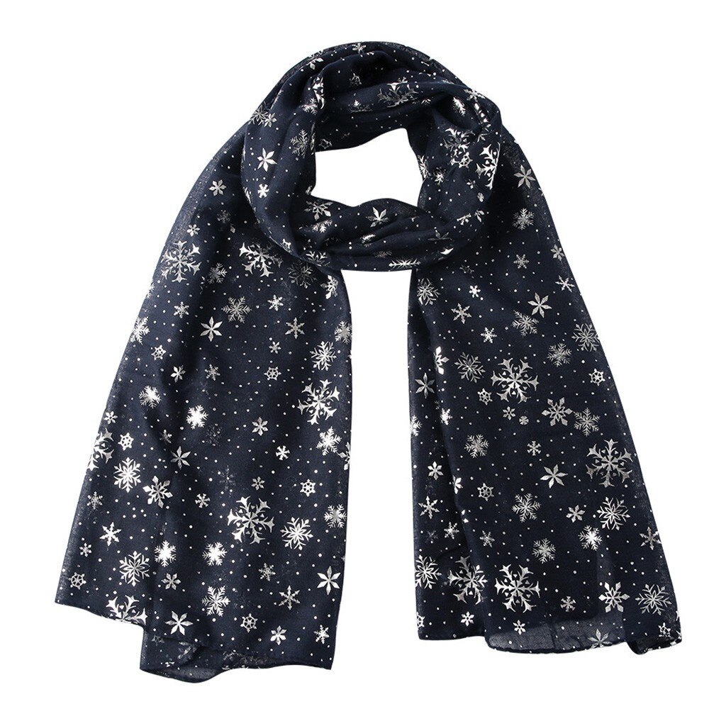 Winter Chiffon Scarf Women Snowflake Print Scarves Long Neck Wrap Christmas for Women Scarves foulard femme: E