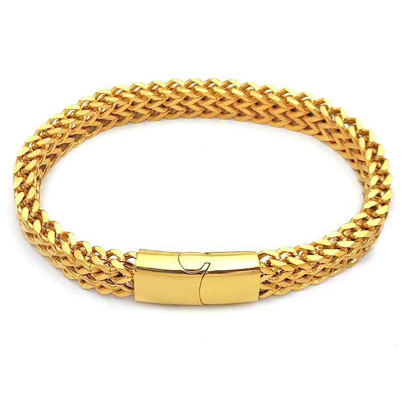 Armbanden Mannen Ketting Op Hand Hip Hop Armband Rvs Zwart Gouden Ketting Stalen Armband Sieraden Voor Mannen Accessoires: Gold Tone / 23cm