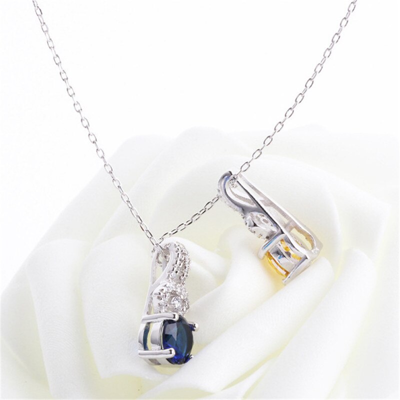 CC Trendy Jewelry Necklaces Pendants For Women Silver 925 Cubic Zirconia Round Blue/Yellow Stone Bijoux Femme No Chain CCN259
