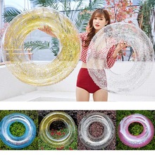 Transparent uppblåsbar ringmadrass simrör glitter flotte rund badring sommar pool vattenmadrass vuxen säng vatten roliga leksaker