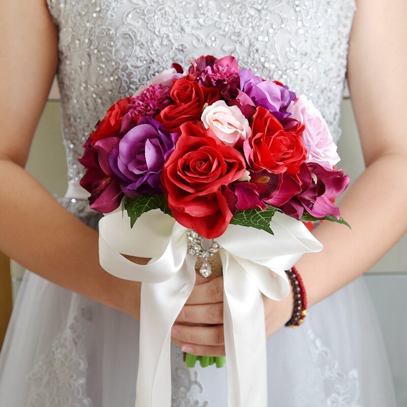 Kyunovia farverig bryllupsbuket blomsterbuket bryllupsblomster mindebuket rød rose hortensia bryllupsbuket  fe39
