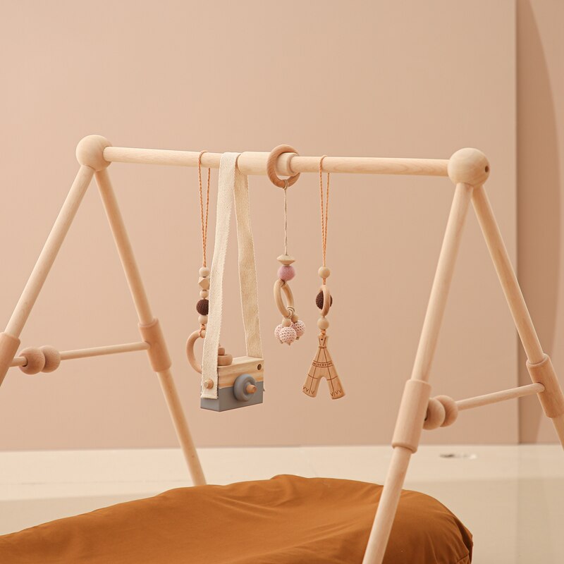 75*63*55Cm Nordic Eenvoudige Houten Fitness Rack Mobiele Opknoping Zintuiglijke Speelgoed Baby Play Gym Activiteit Hangers opknoping Bar Baby