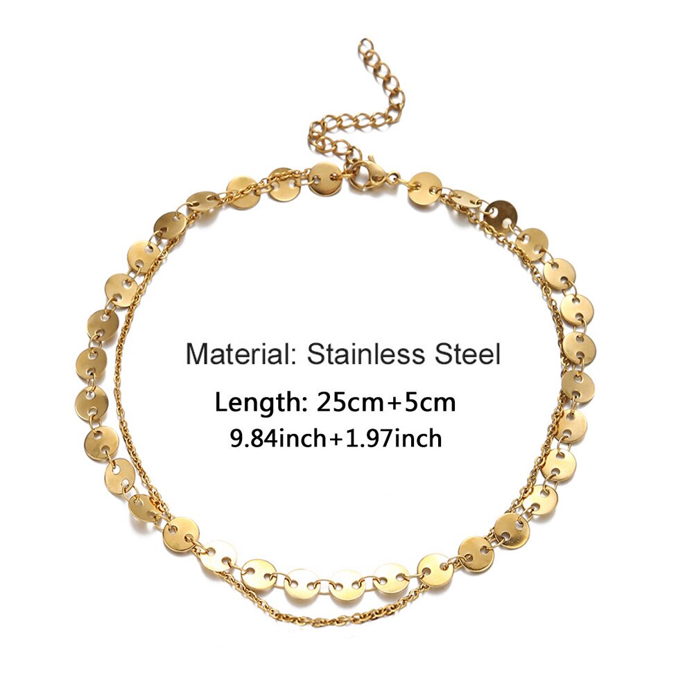 Bracelet de cheville, chaîne à paillettes, en acier inoxydable, deux niveaux, pour le pied, Yoga, pour la plage, breloque, bijoux