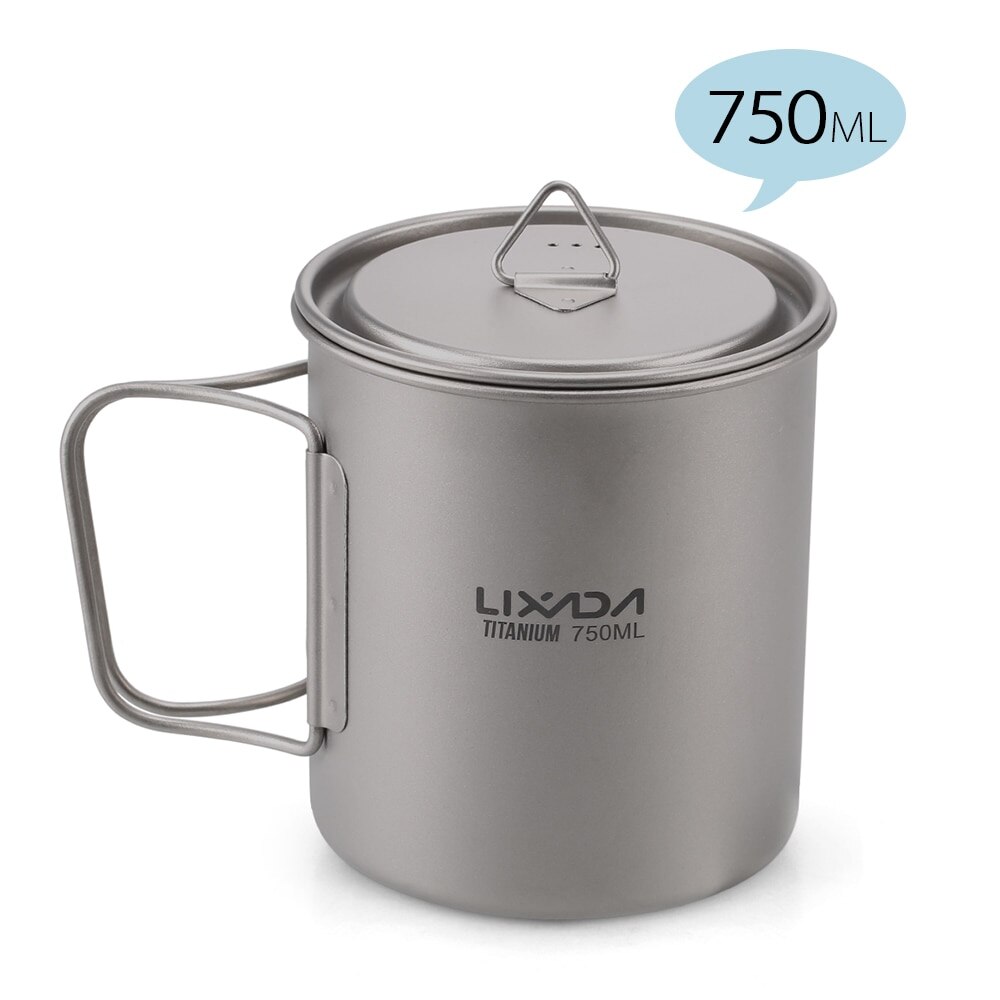 Lixada Camping Becher Ultraleicht Titan Tasse draussen Tragbare Picknick Wasser Tasse mit Faltbare Griff 300ml / 350ml / 550ml / 650ml: 750ml