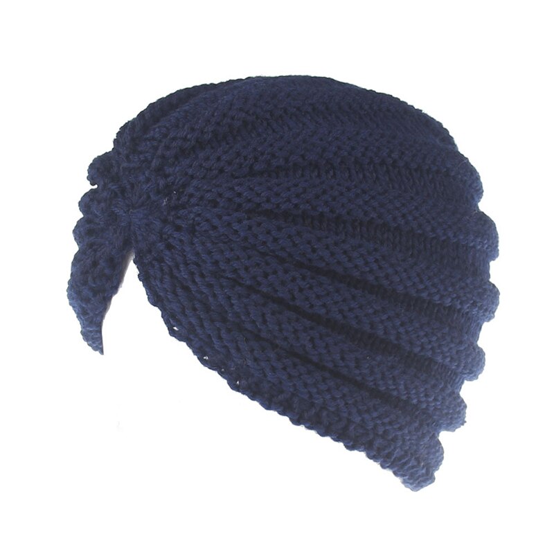 Mujer de sombero gorro sombrero India sombrero señoras pelo accesorios invierno Crochet turbante mujer envolturas cabeza sombrero de invierno: Azul marino