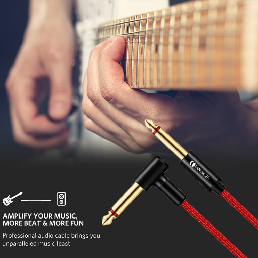 Guitar Lead Cable 6.35mm (1/4") Guitar Instrument Cable for Electric Guitar Bass Keyboard Straight to L Shape Plugs