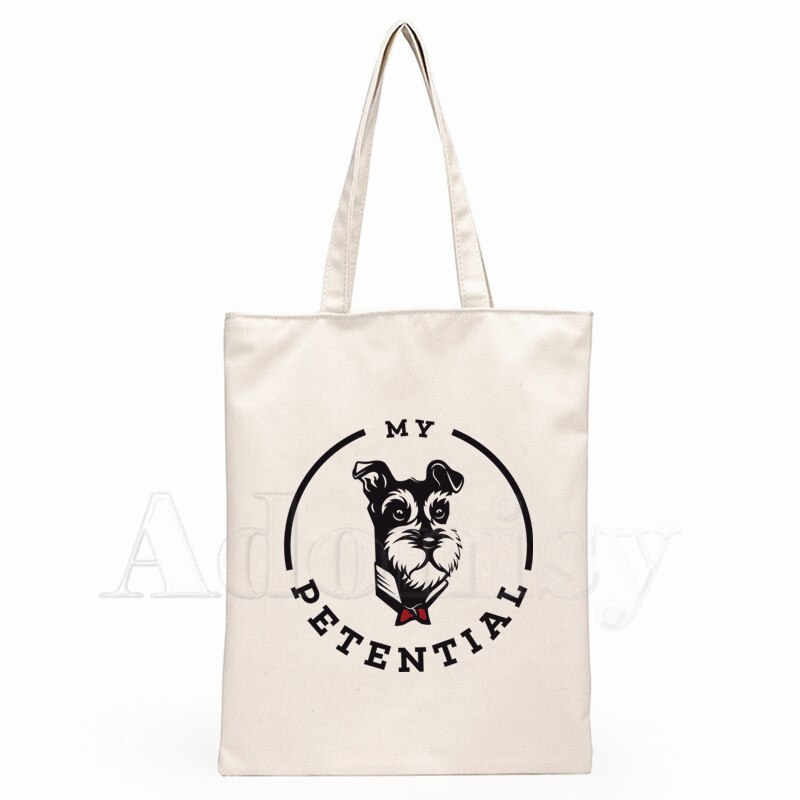 I Love My Dog Schnauzer Heartbeat Animal Lover Arrives Art Canvas Bag Totes Simple Print Shopping Bags Girls Casual Pacakge