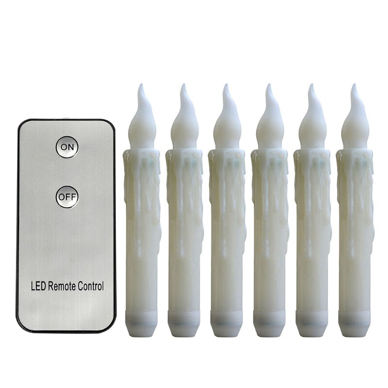 6Pcs Long Simulation Candle with Remote Control Flame Shape Light Outdoor Garden LEDs Landscape Decorative for Deck Patio: White