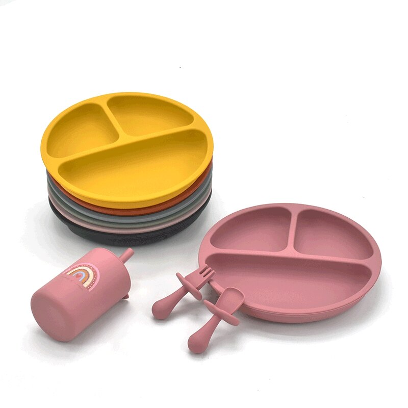 Assiette à manger en Silicone pour bébé, solide, mignon, dessin animé, vaisselle de pour bébé, formation, vaisselle, bol d'alimentation pour enfants