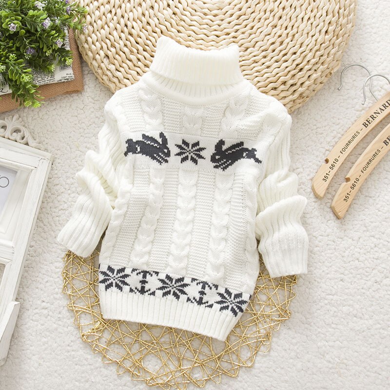 Barn vintergenser turtle neck pullover myk varm baby jenter gutter vinterklær barnegenser høy krage pull noel 2-4t: Hvit / 2t